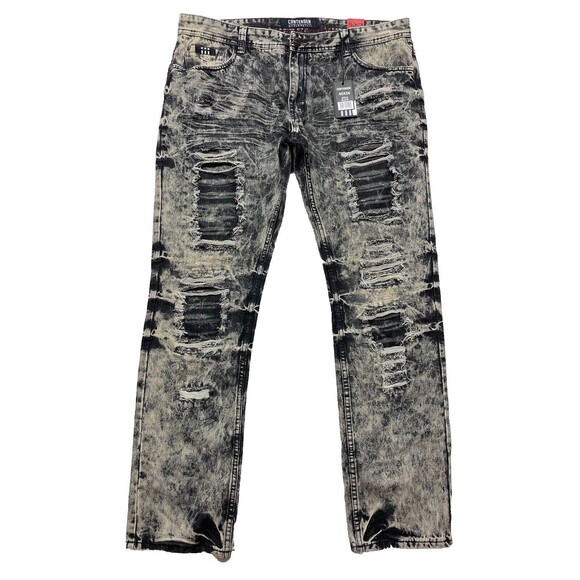 Contender Premium Men's Slim Straight Leg Patched Distressed Jeans Size 40x34 - Picture 1 of 15